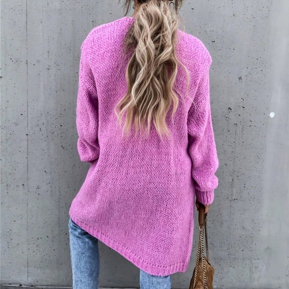 Pink Casual Womens  Solid Color Cardigan - Picture 3 of 5